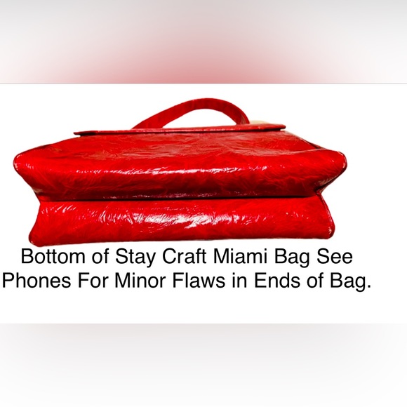 Vintage Style Craft Miami Bright Red Patent Lthr Style Purse w 1 carry handle. - Picture 3 of 13